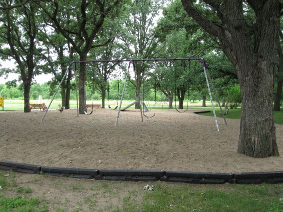 Swinget in a playground with trees